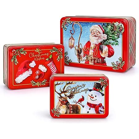 Whaline 3 Pack Christmas Tin Box Vintage Santa 